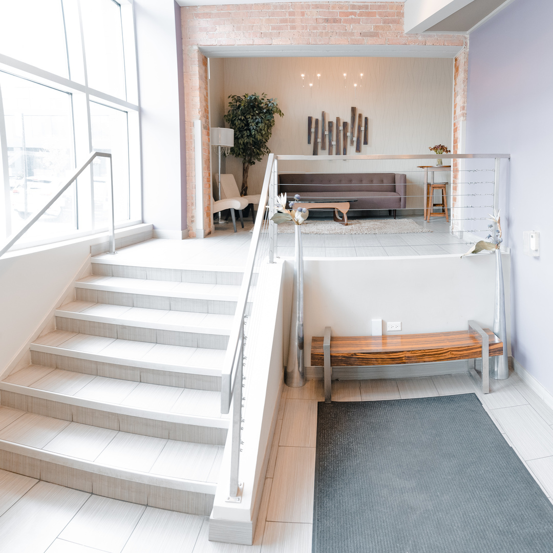 Building lobby — modern entryway with exposed brick